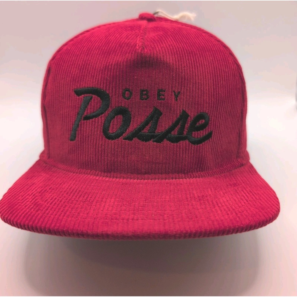 OBEY Posse Snapback Cap OSFA Embroidered Red Corduroy New